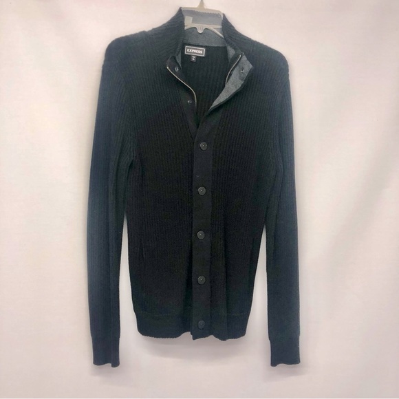 Men's Express Black Knit Cardigan - Picture 5 of 16